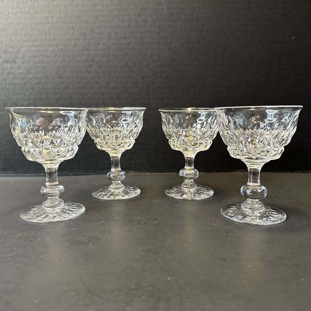 TUDOR Crystal Raleigh Champagne/Tall Sherbet Set of 4 Cut Dots & Lines, Star Cut